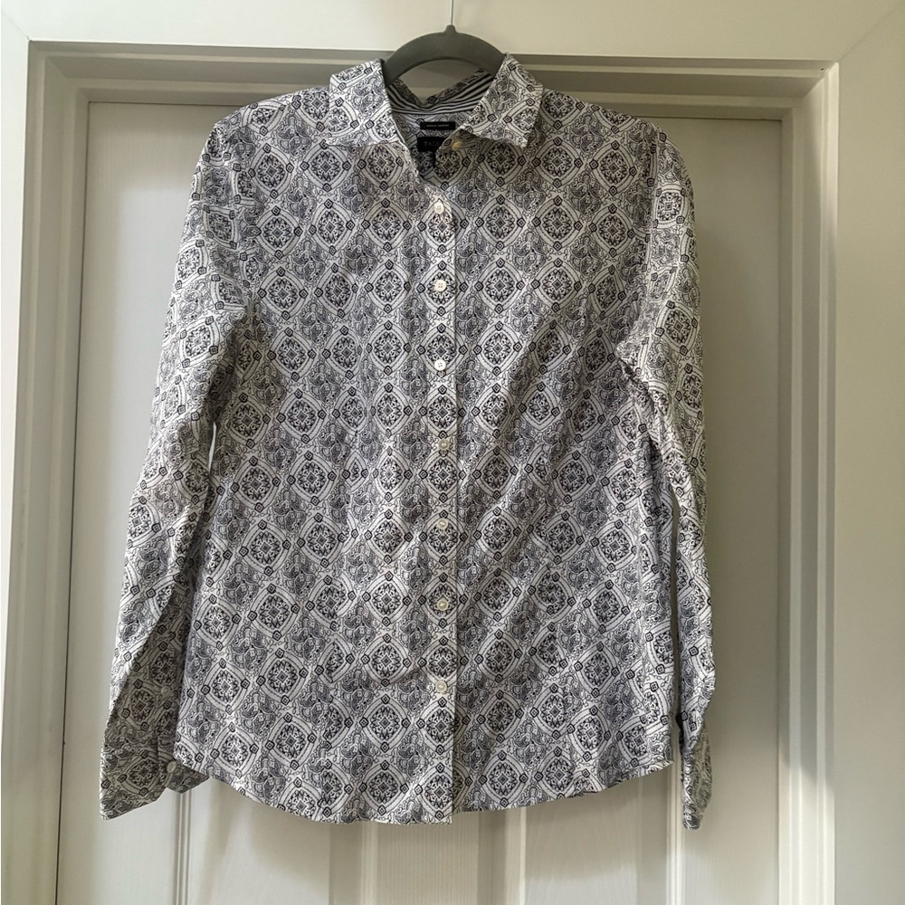 Talbots Black and White Geometric Button Down Shirt